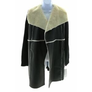 Fever Black and Ivory Faux Leather Sweater Cardigan Size Medium